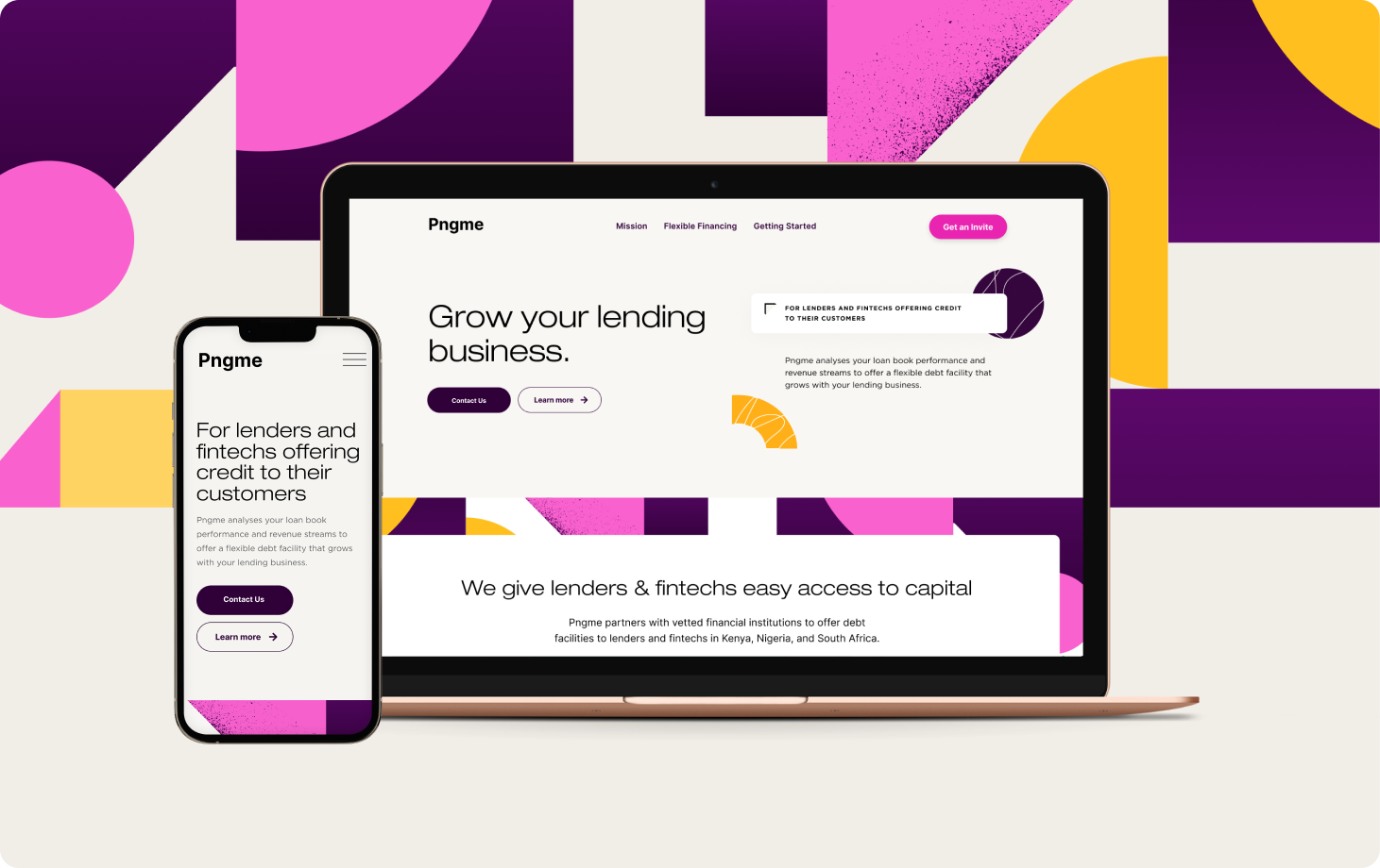 Pngme fintech website before and after brand and UX redesign.