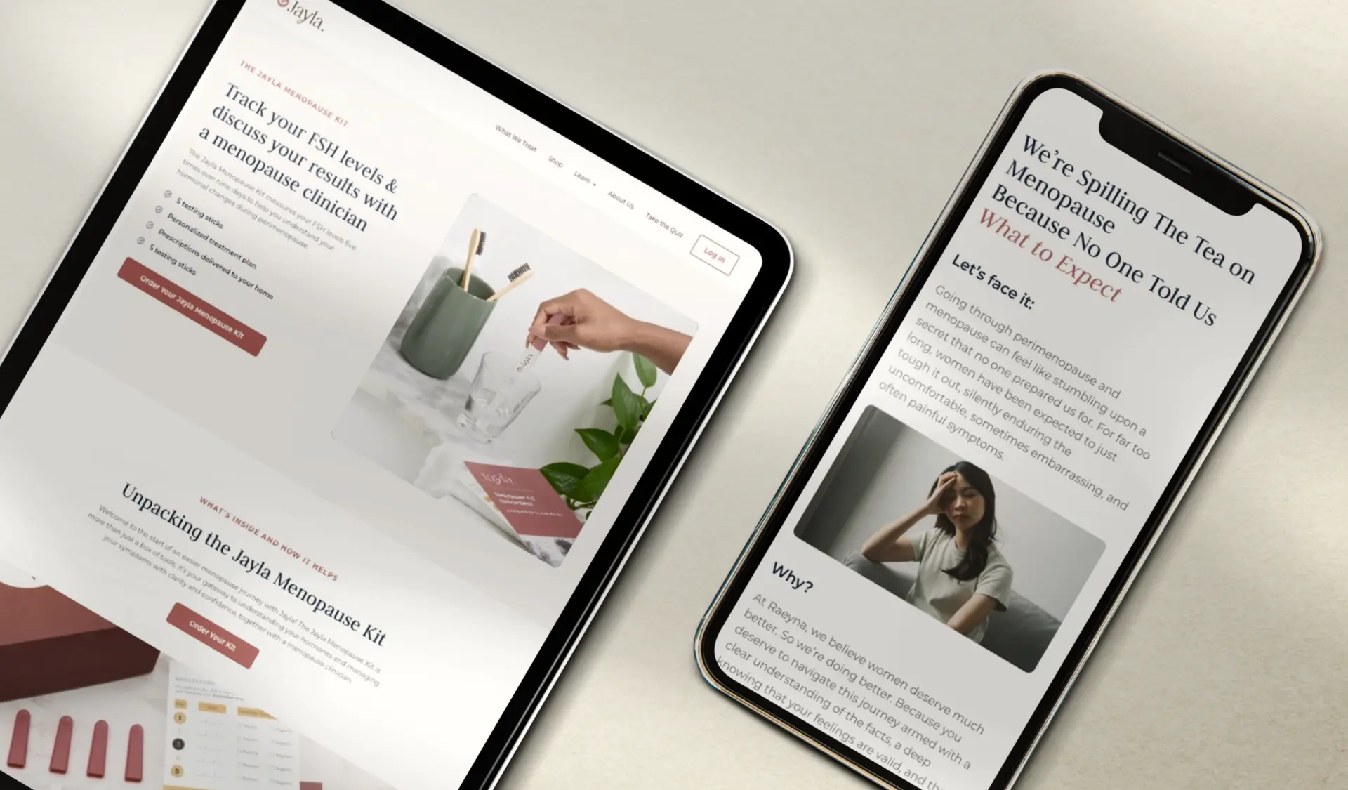 Jayla Health website shown responsively on a tablet and phone.