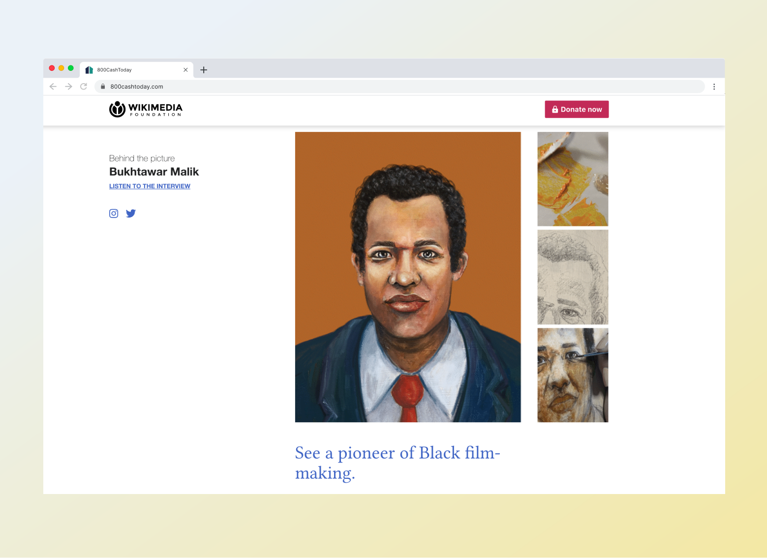 Wikimedia Black History Month honoree profile layout with commissioned illustration.