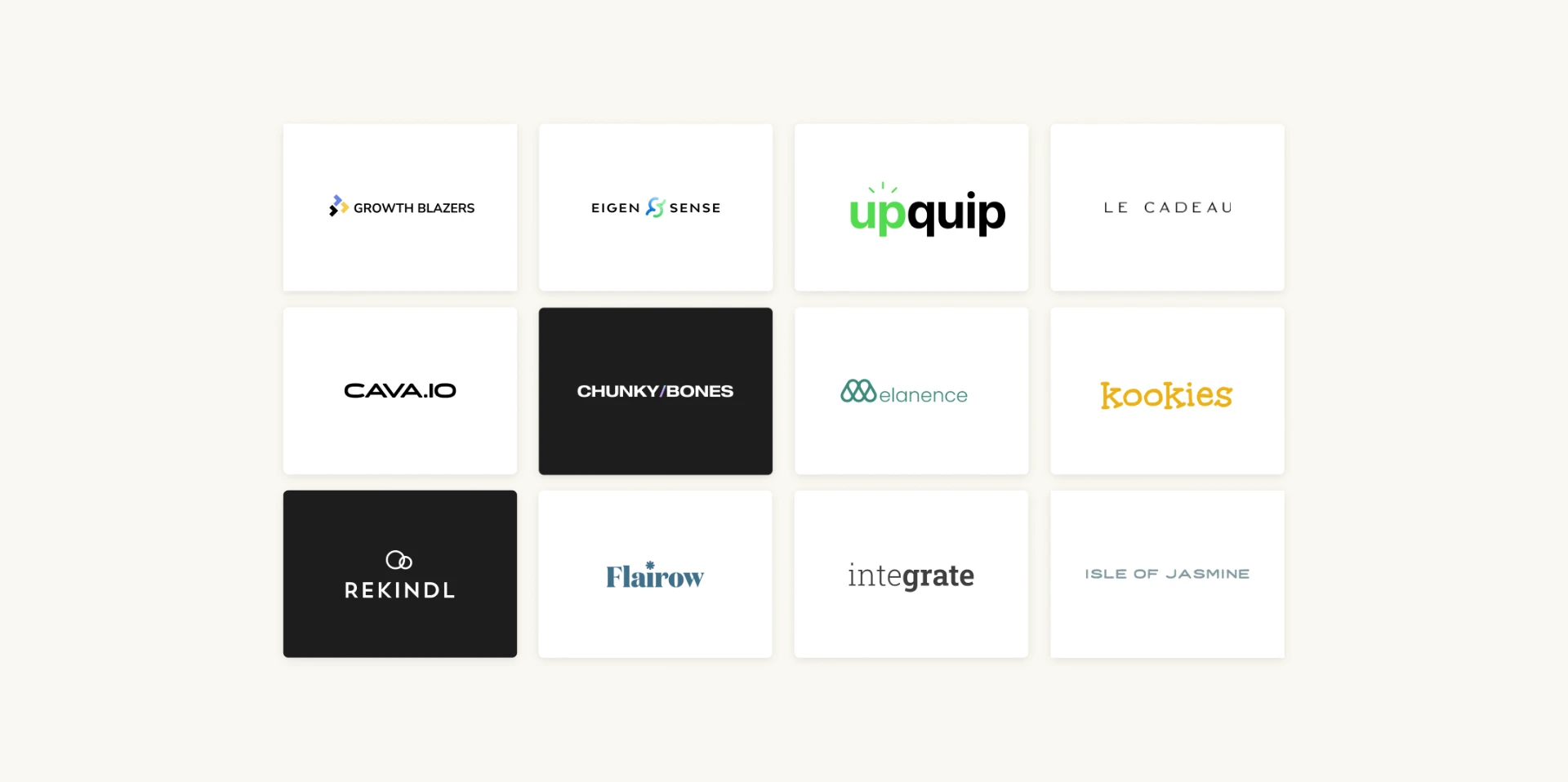 A curated grid of custom logotypes designed for startups and brands