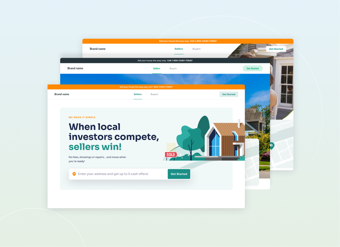 800 Cash Today homepage navigation and hero design explorations.