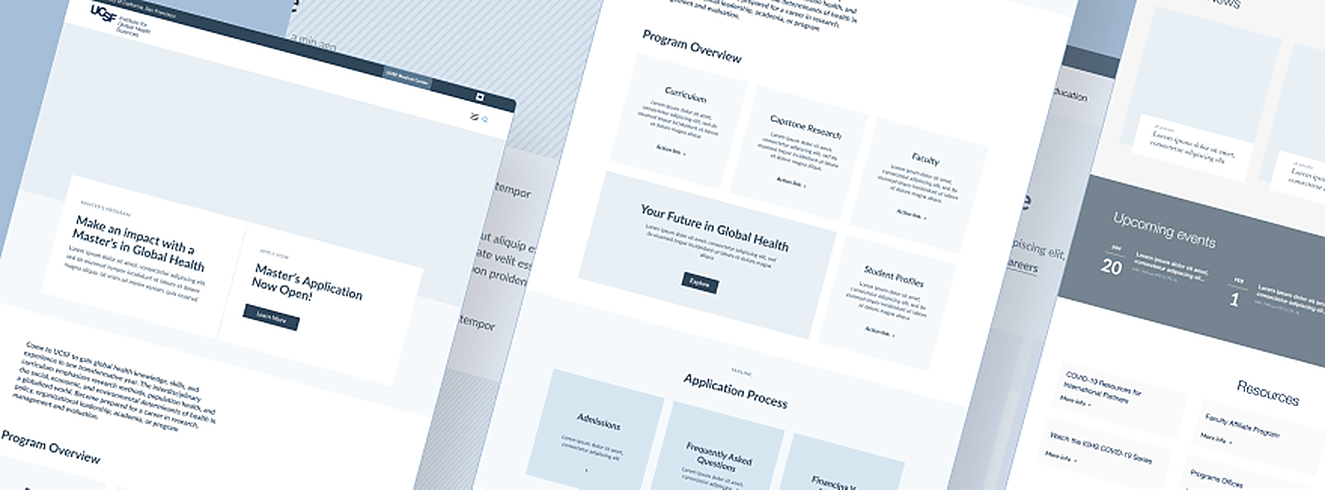 Wireframes for the UCSF IGHS program overview and application flow.