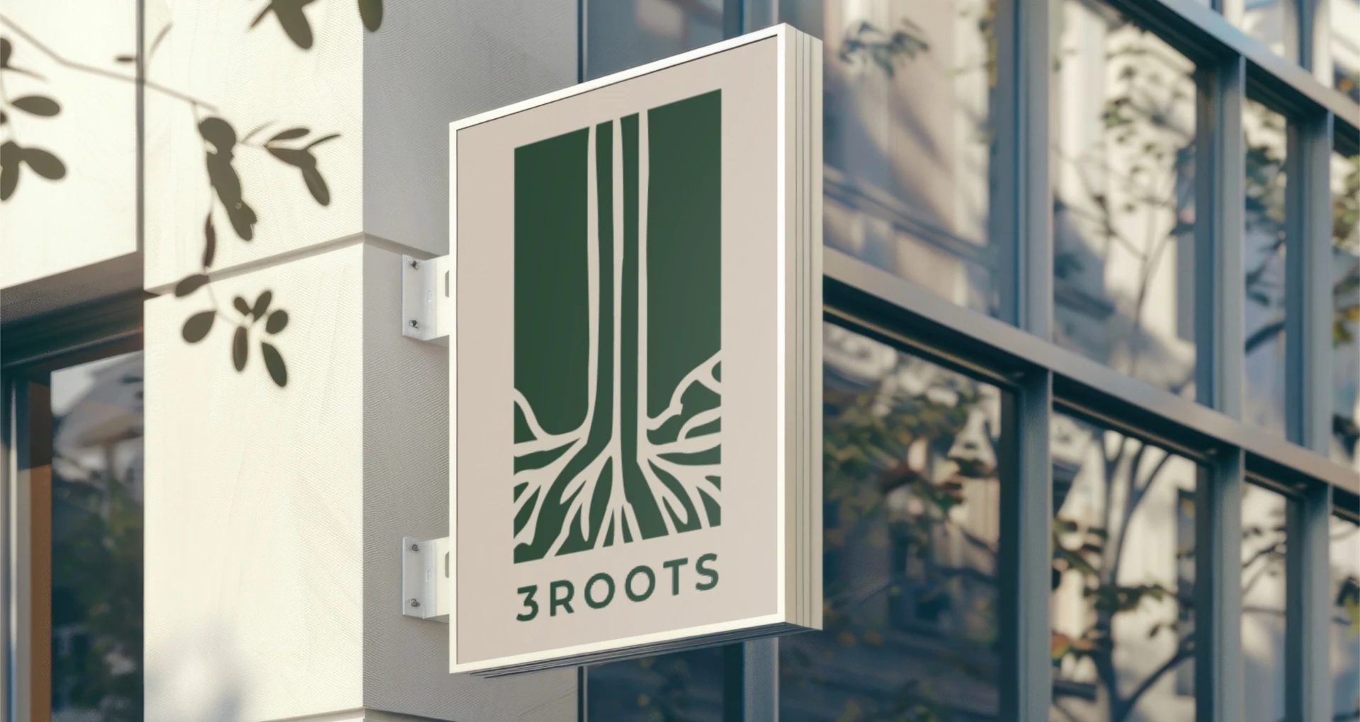 3Roots logo mark on exterior building signage.