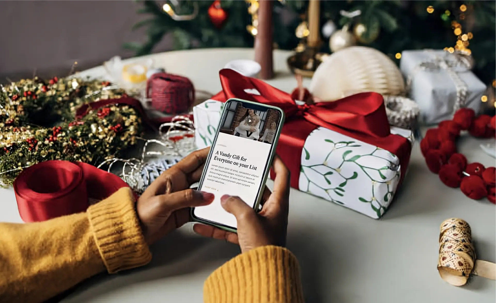 Vanderbilt Holiday Catalog landing page hero section on mobile.