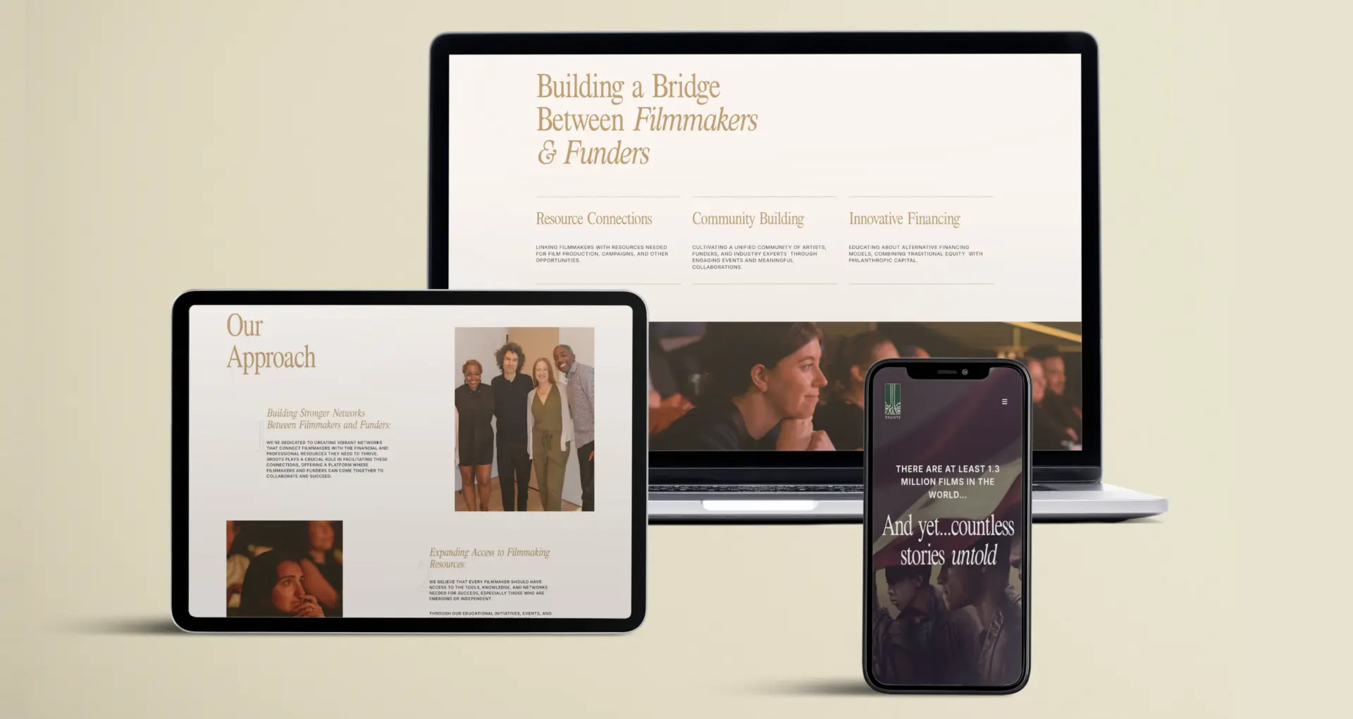 3Roots landing page design across desktop, tablet, and mobile.