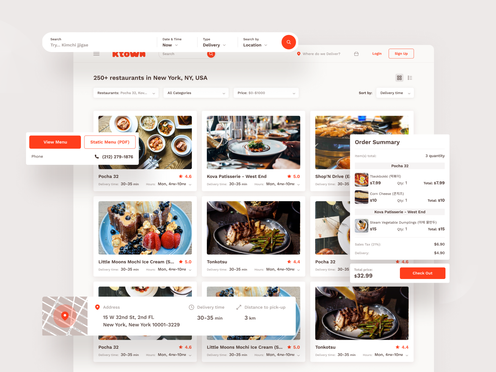 Ktown search, filtering, and checkout components in the web app design system.