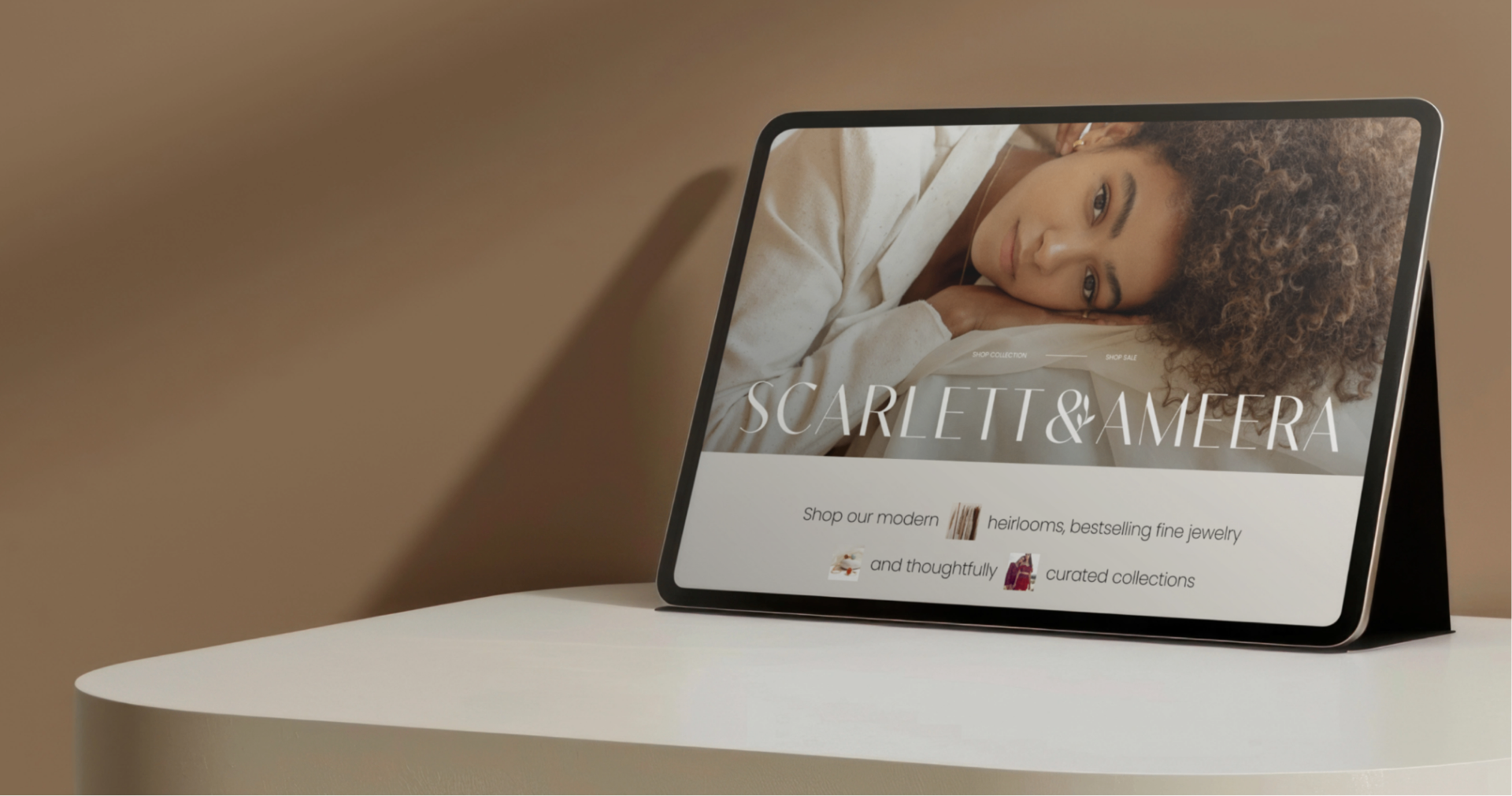 Scarlett&Ameera homepage on tablet — Shop Collection.