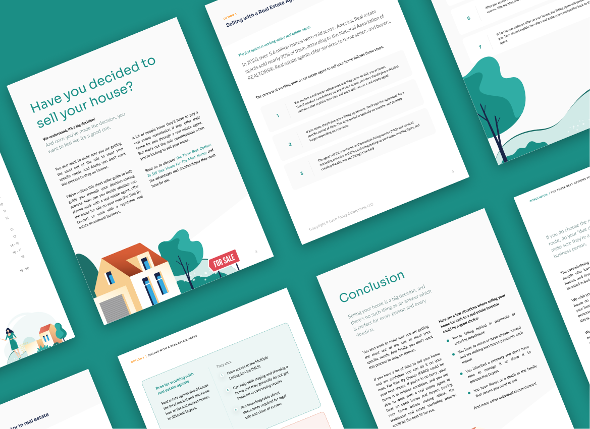 800 Cash Today e-book spreads explaining the three best options to sell your house.