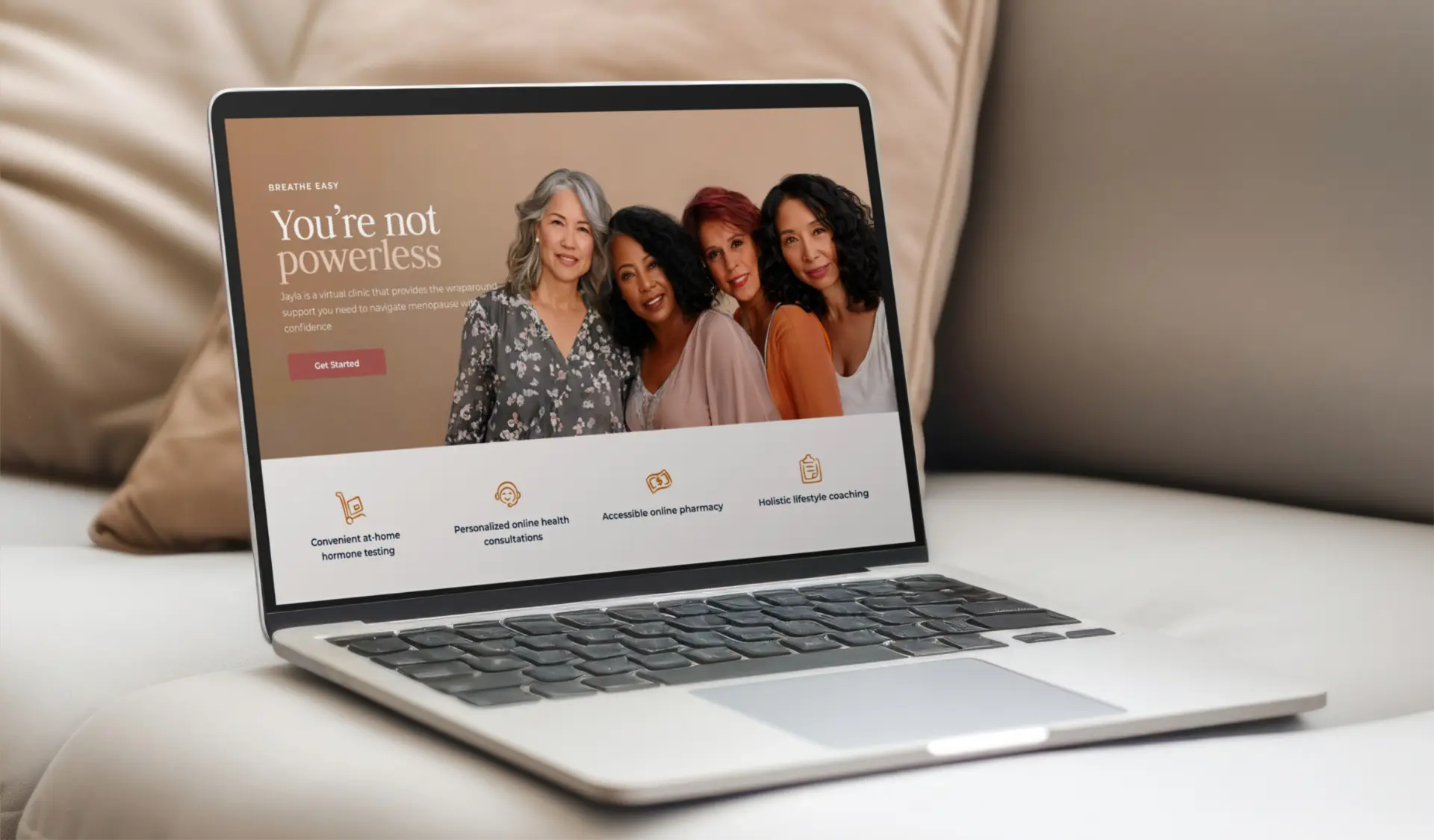 Jayla Health website and brand identity before and after redesign.