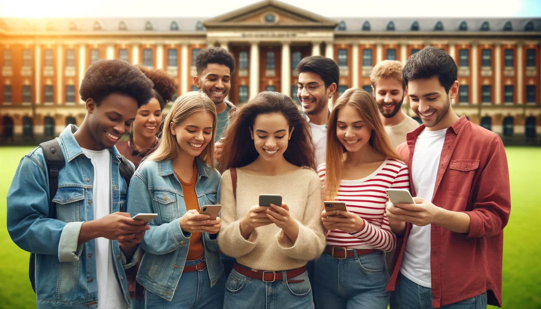 A group of people looking at their phones